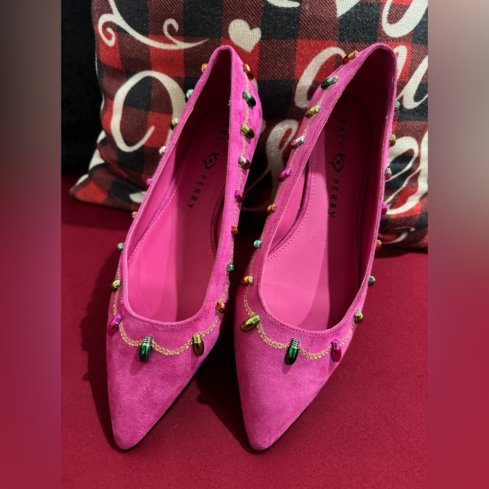 Katy Perry Collections Vibrant Pink Embellished The Christmas Hollies Flats RARE - Picture 5 of 10